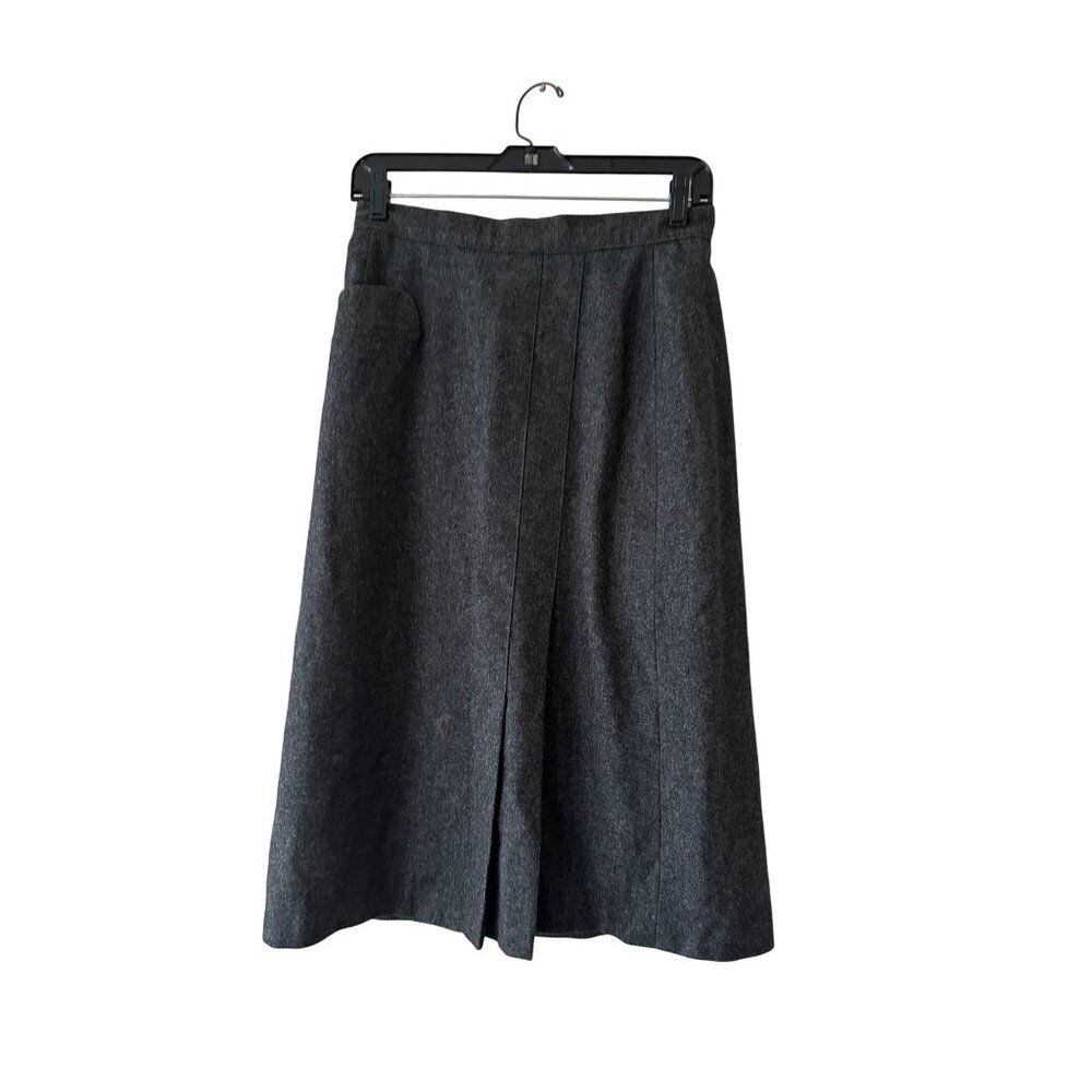 Vintage Hunters Run Wool Skirt Gray Midi Long Dark Academia 80s Minimalist 28